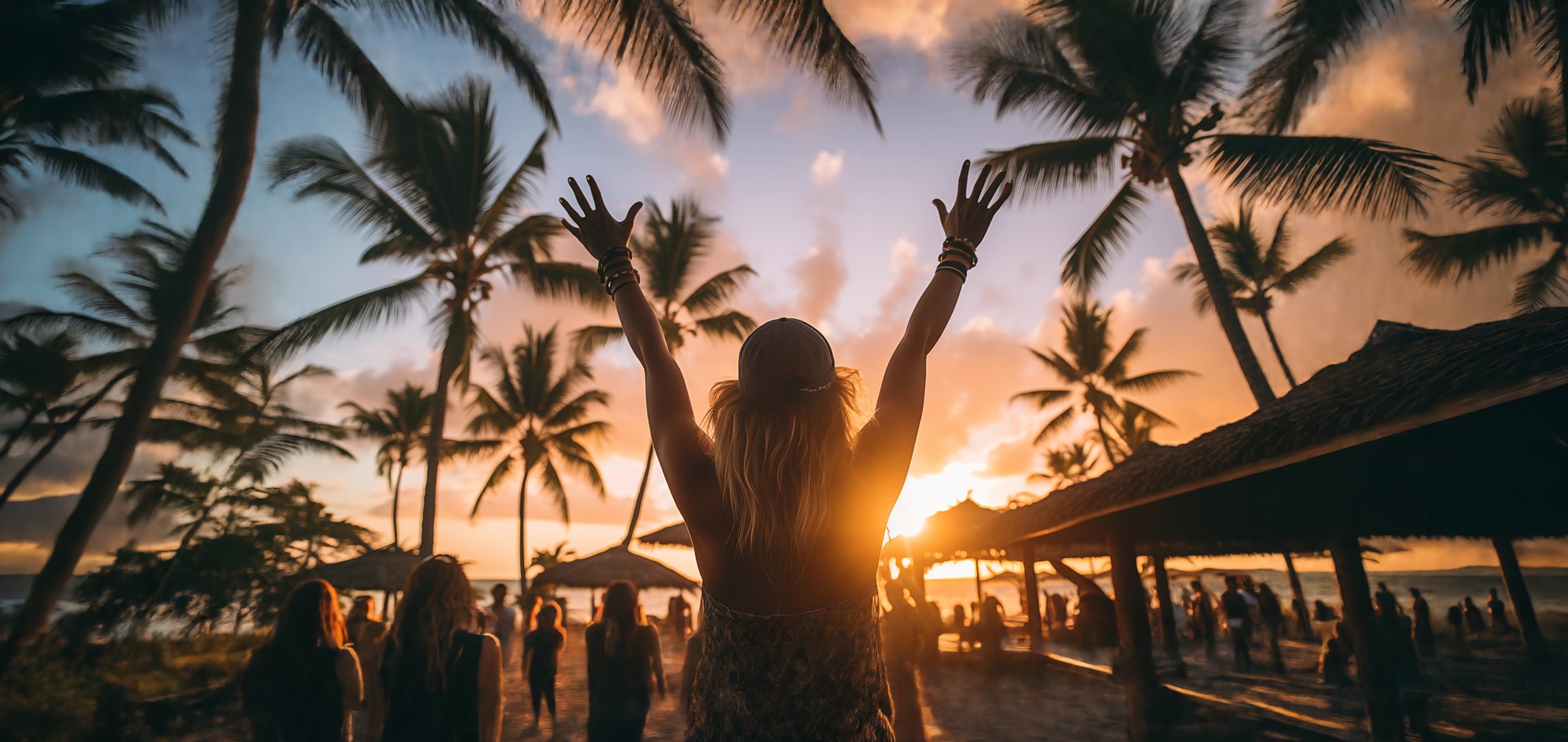 Celebrating at a Fiji beach resort at sunset